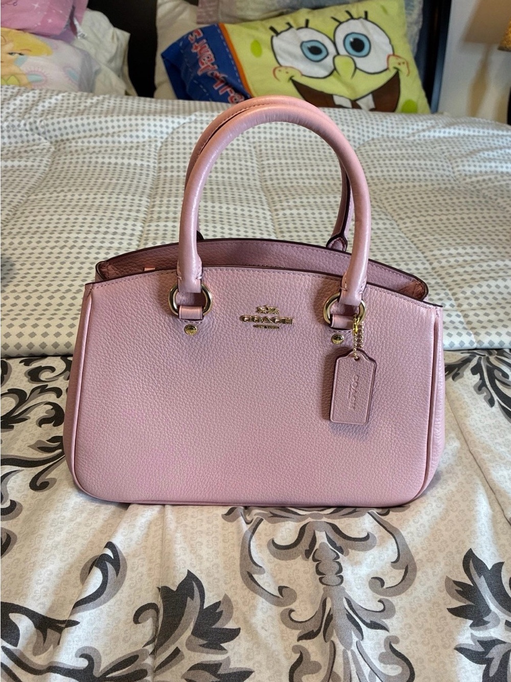 Coach Pink Leather Top-Handle Satchel with Gold Hardware